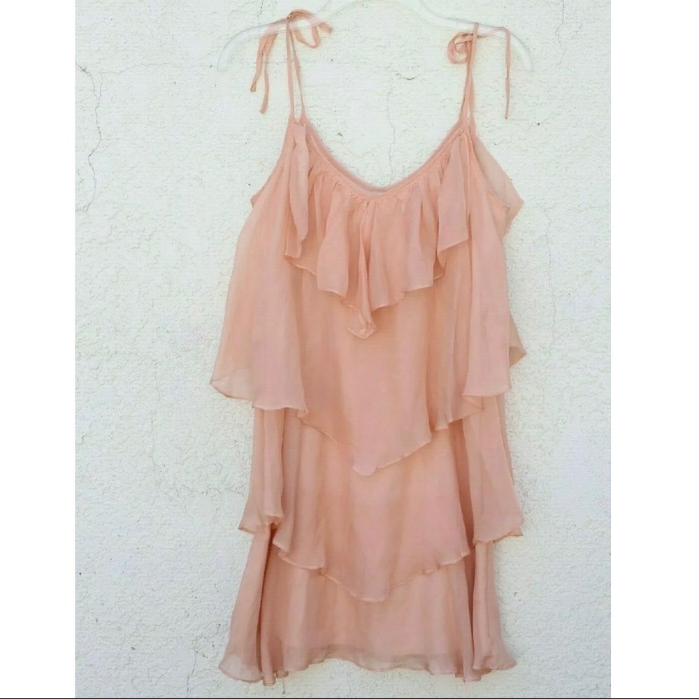 Aryn k silk ruffle strappy mini blush Barbie pink dress
